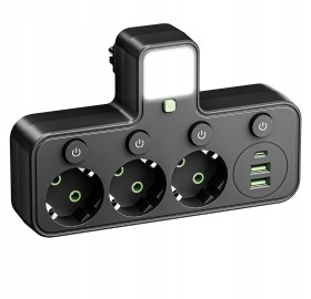 Przedłużacz Listwa Zasilająca Rozdzielacz Rozgałęźnik 230V 3x USB + Lampka