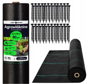 AGROWŁÓKNINA OGRODOWA 3.2x50m 90g/m² MATA NA CHWASTY SZPILKI + 50 sztuk