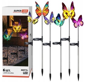 6x Lampa solarna LED wbijana Motyle Dekoracja ogrodowa Motyl LED Lampki