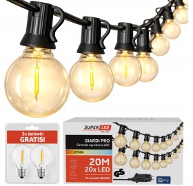 Girlanda ogrodowa Zewnętrzna Łańcuch Świetlny 20m + 20x żarówka LED E27