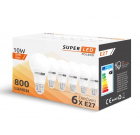 6x Żarówka LED E27 10W kulka neutralna