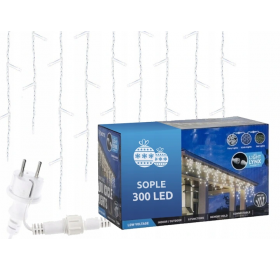 Sople 300 LED zewnętrzne + Flash Lampki Choinkowe białe zimne