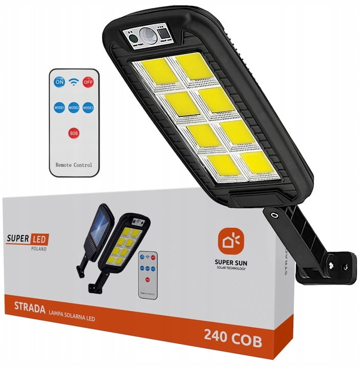 Lampa solarna LED COB Latarnia uliczna z czujnik + pilot