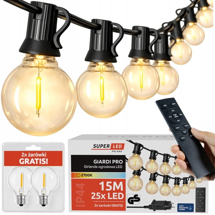 Girlanda ogrodowa GIARDI PRO 15m + 25x żarówka LED + pilot 