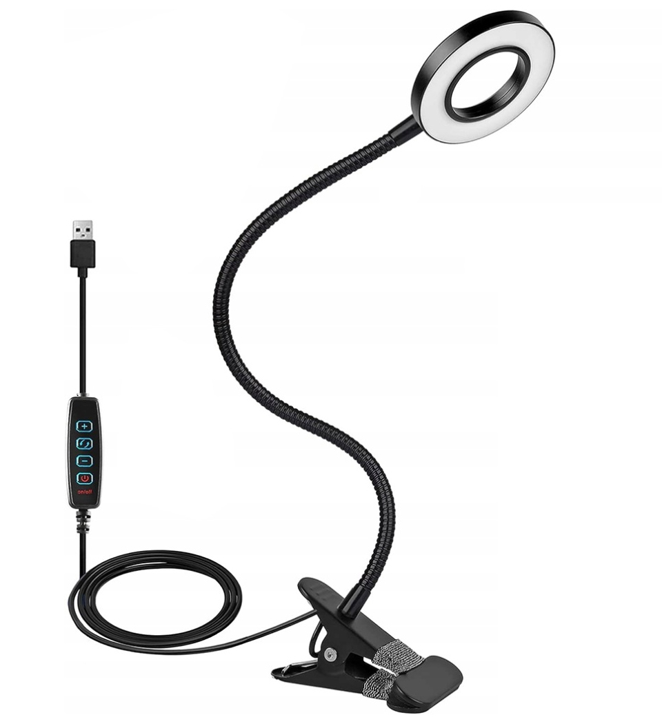 Lampka biurkowa LED Ring USB 3 barwy z klipsem 